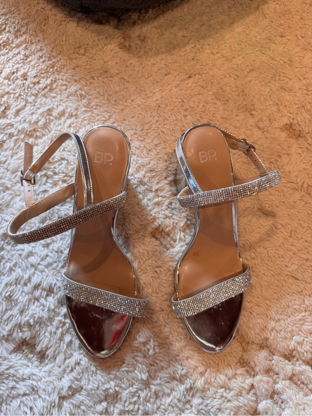 BP Silver Sparkly Double-Strap Heels